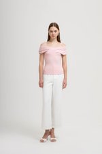 CAMILIA RUCHED OFF SHOULDER KNIT TOP