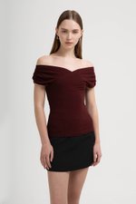 CAMILIA RUCHED OFF SHOULDER KNIT TOP