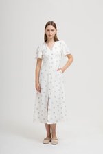 ANTHEA FLORAL PRINTED FLUTTER SLEEVES MIDI DRESS