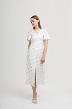 ANTHEA FLORAL PRINTED FLUTTER SLEEVES MIDI DRESS