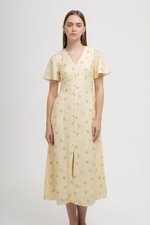 ANTHEA FLORAL PRINTED FLUTTER SLEEVES MIDI DRESS