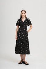 ANTHEA FLORAL PRINTED FLUTTER SLEEVES MIDI DRESS