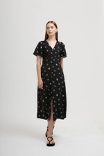 ANTHEA FLORAL PRINTED FLUTTER SLEEVES MIDI DRESS