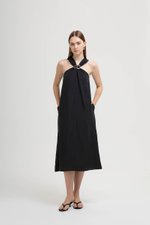 KATALINA LINEN MIDI DRESS W DETACHABLE BROOCH