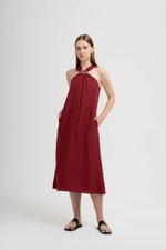 KATALINA LINEN MIDI DRESS W DETACHABLE BROOCH