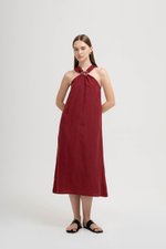 KATALINA LINEN MIDI DRESS W DETACHABLE BROOCH
