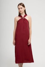 KATALINA LINEN MIDI DRESS W DETACHABLE BROOCH