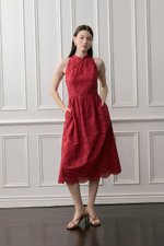 SOFIA EYELET CHEONGSAM MIDI DRESS
