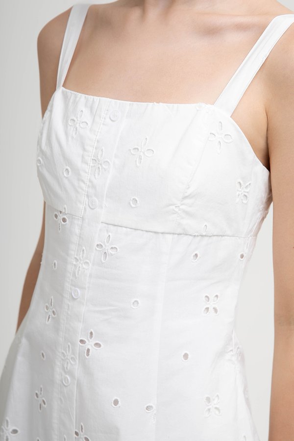 JADEY EYELET BUTTONDOWN MIDI DRESS