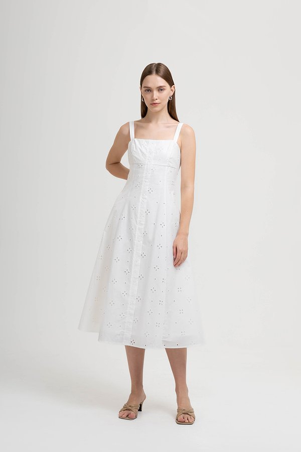 JADEY EYELET BUTTONDOWN MIDI DRESS
