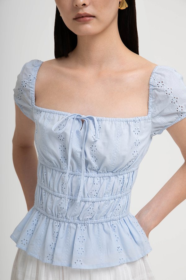 NADYA EYELET PUFF SLEEVES ELASTICATED TOP