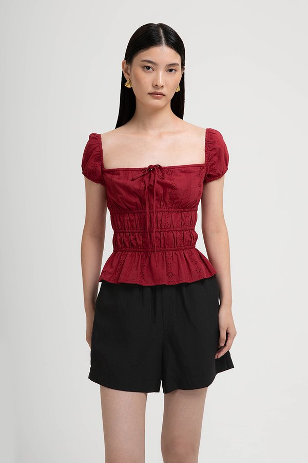 NADYA EYELET PUFF SLEEVES ELASTICATED TOP