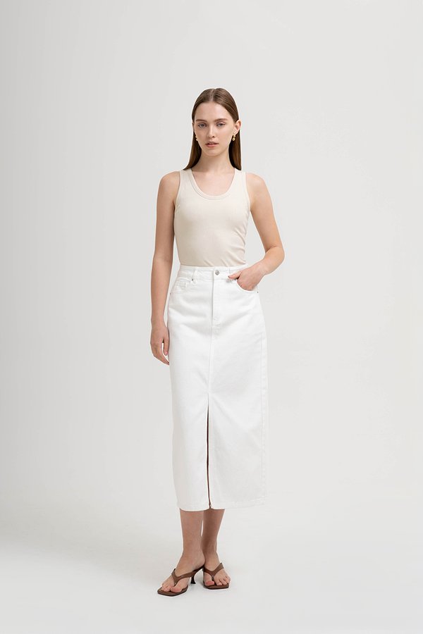 SADDIE DENIM MIDI SKIRT W SLIT