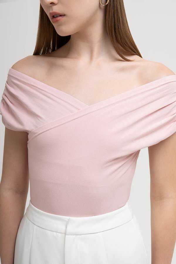 CAMILIA RUCHED OFF SHOULDER KNIT TOP