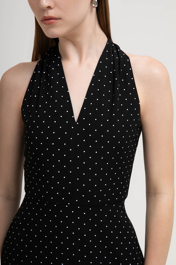 *BACKORDER* ISABELLA HALTER NECK POLKA DOT MIDI DRESS