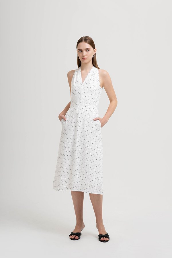 ISABELLA HALTER NECK POLKA DOT MIDI DRESS
