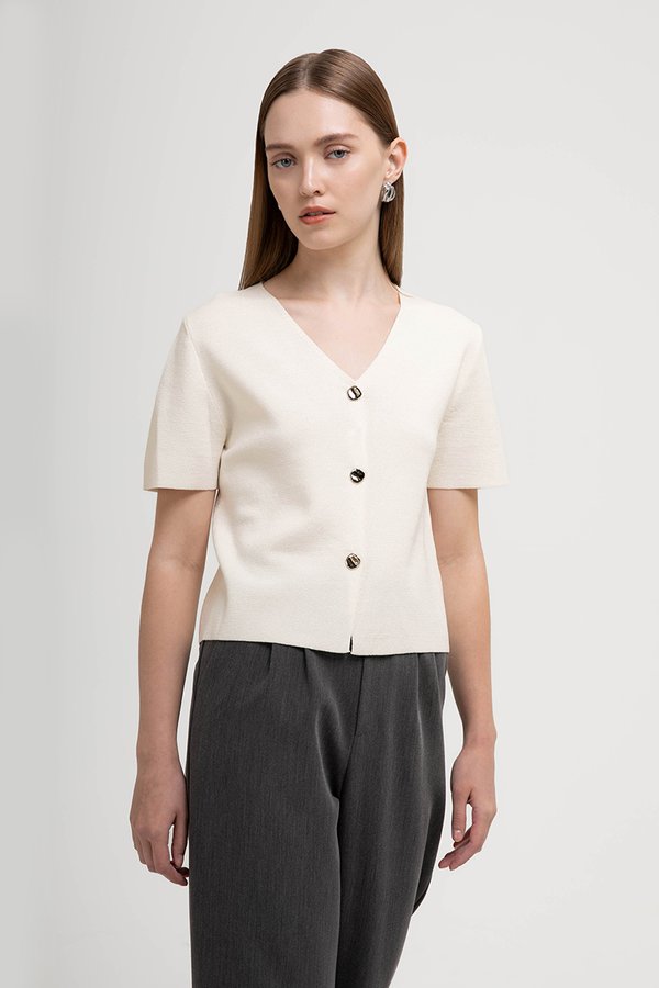 DEBRA SILVER BUTTON KNIT TOP