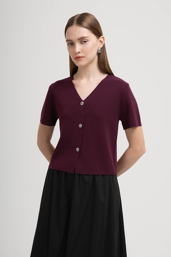 DEBRA SILVER BUTTON KNIT TOP