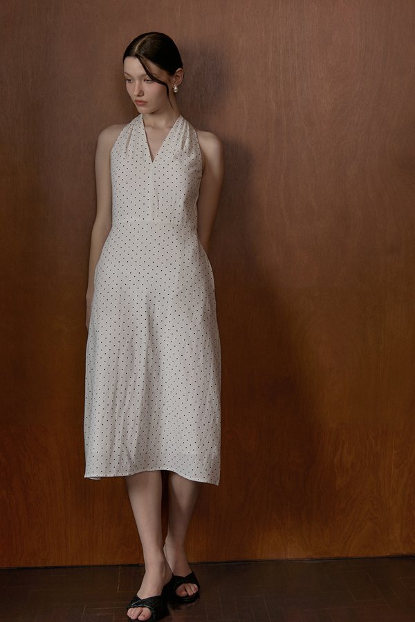 ISABELLA HALTER NECK POLKA DOT MIDI DRESS