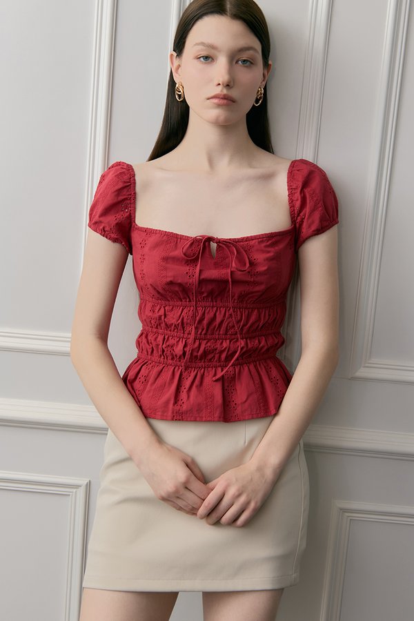 NADYA EYELET PUFF SLEEVES ELASTICATED TOP
