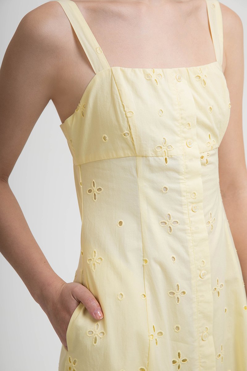 JADEY EYELET BUTTONDOWN MIDI DRESS