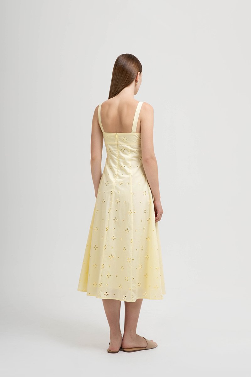 JADEY EYELET BUTTONDOWN MIDI DRESS