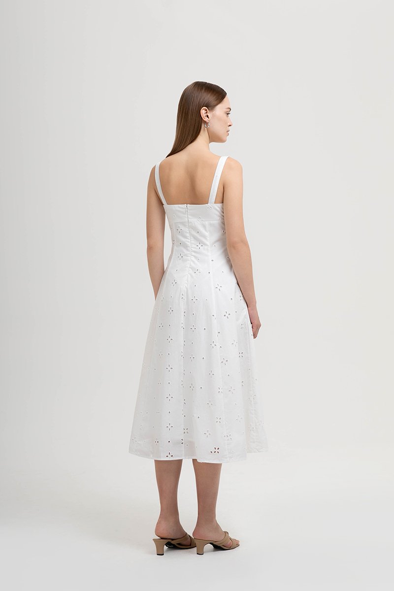 JADEY EYELET BUTTONDOWN MIDI DRESS