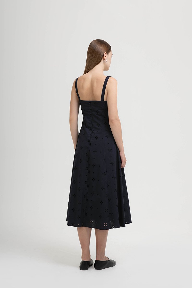 JADEY EYELET BUTTONDOWN MIDI DRESS