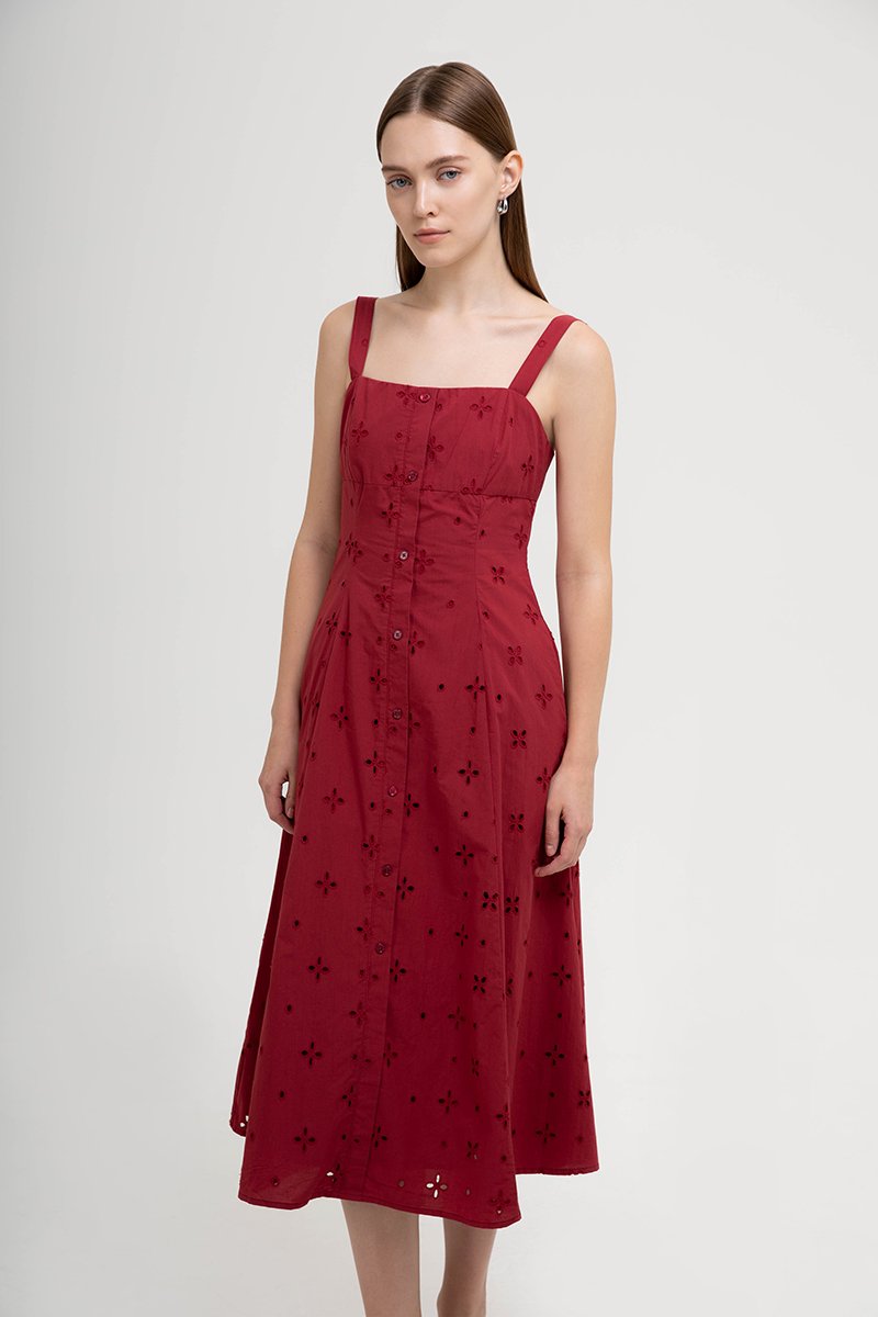 JADEY EYELET BUTTONDOWN MIDI DRESS