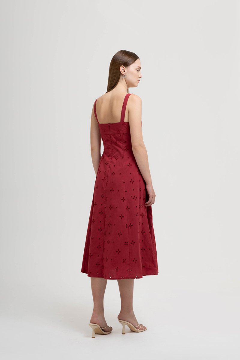 JADEY EYELET BUTTONDOWN MIDI DRESS