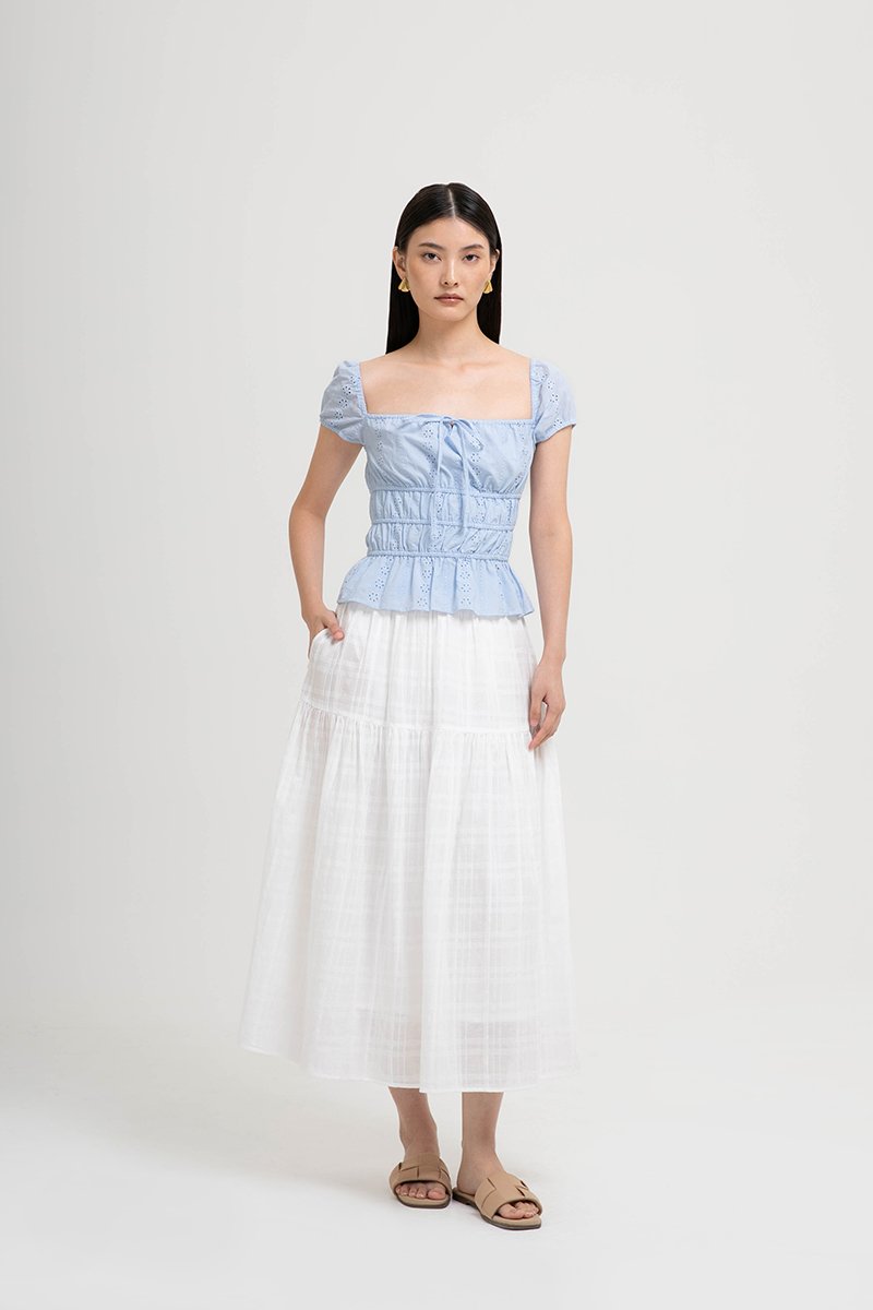 NADYA EYELET PUFF SLEEVES ELASTICATED TOP