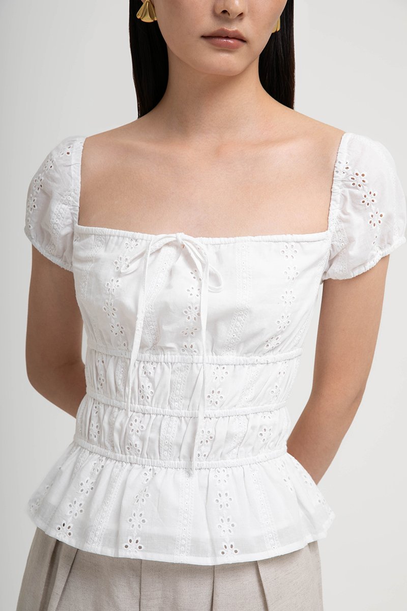 NADYA EYELET PUFF SLEEVES ELASTICATED TOP