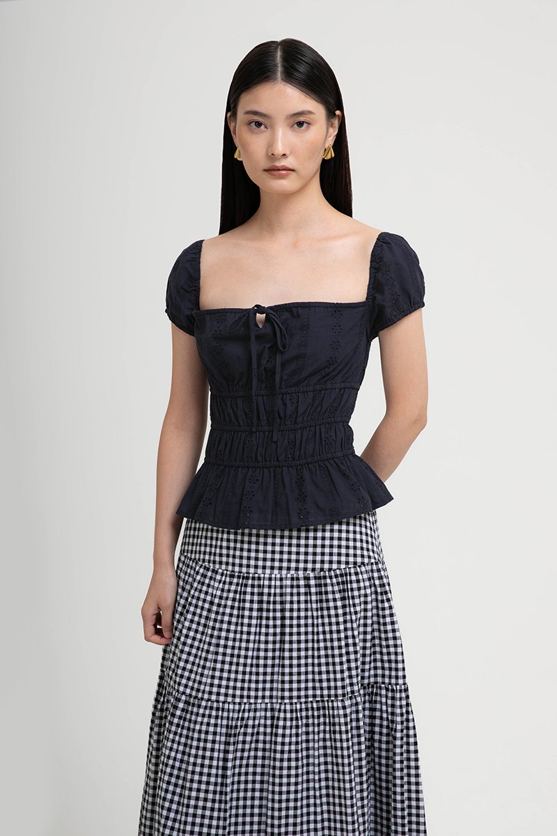 NADYA EYELET PUFF SLEEVES ELASTICATED TOP