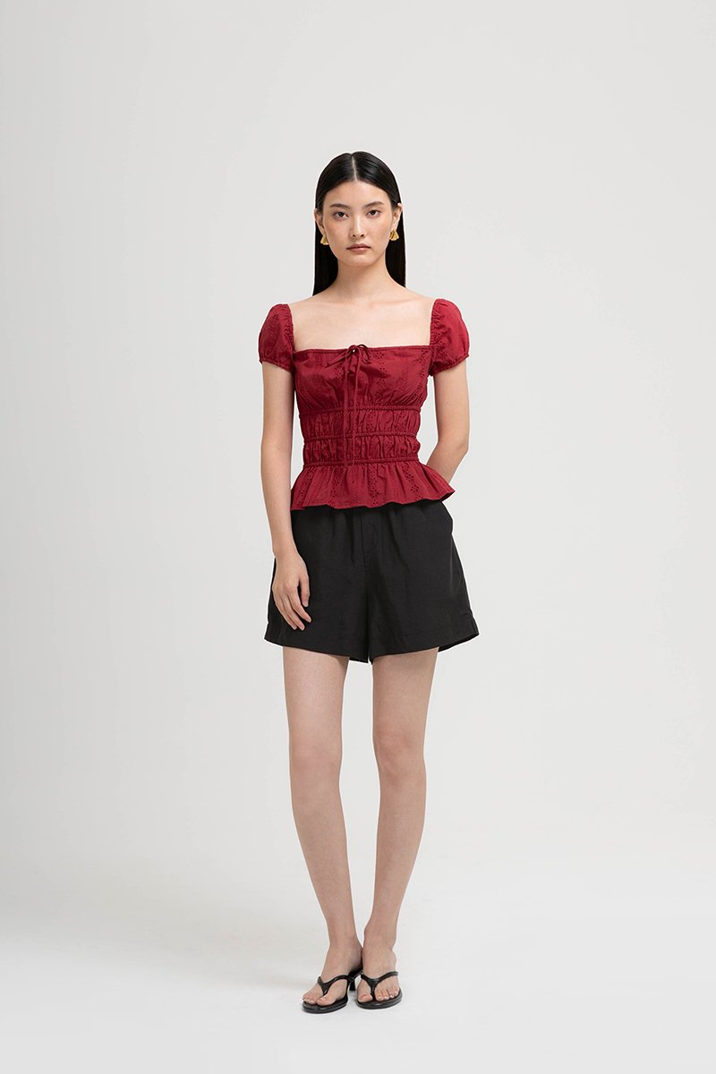 NADYA EYELET PUFF SLEEVES ELASTICATED TOP