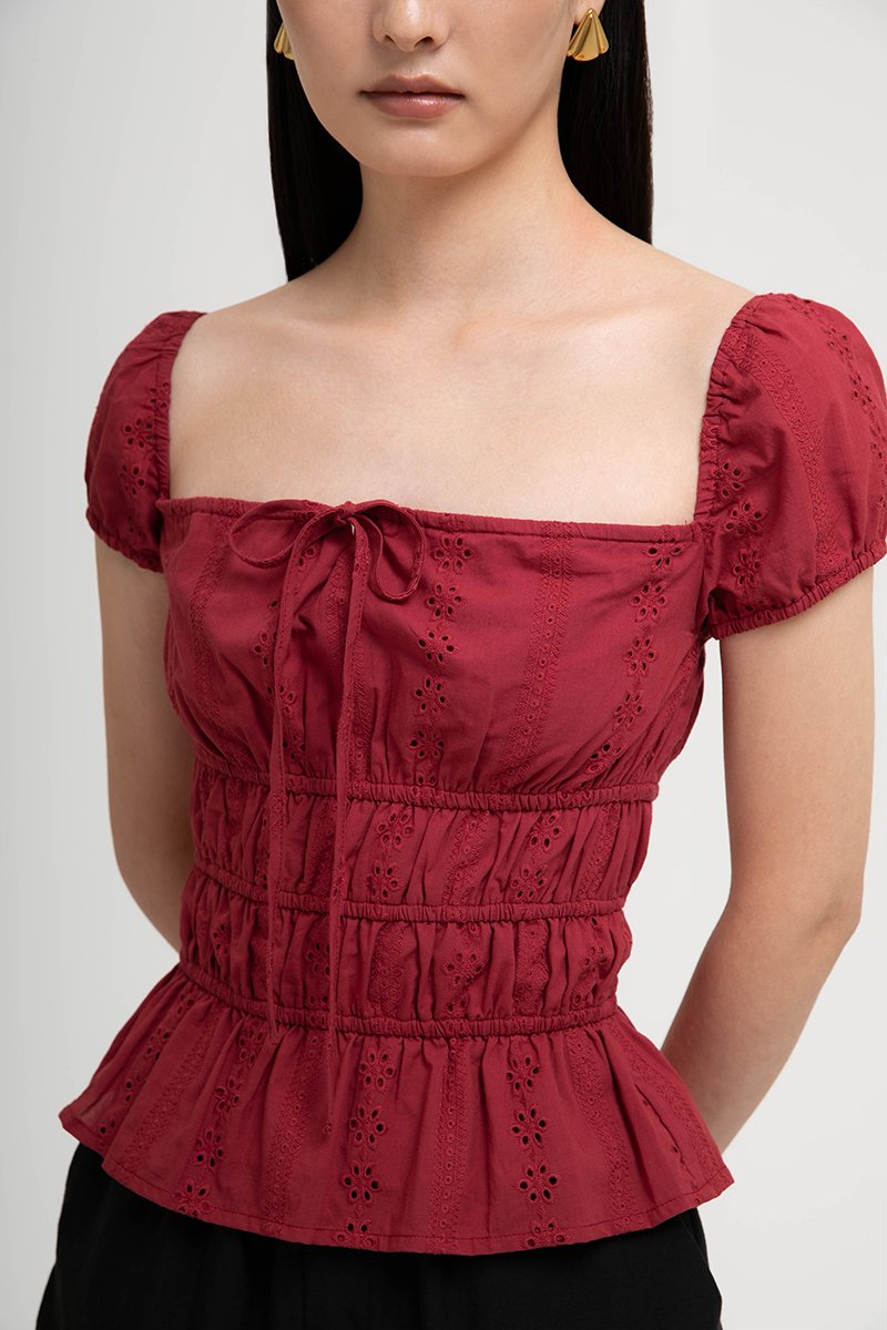 NADYA EYELET PUFF SLEEVES ELASTICATED TOP