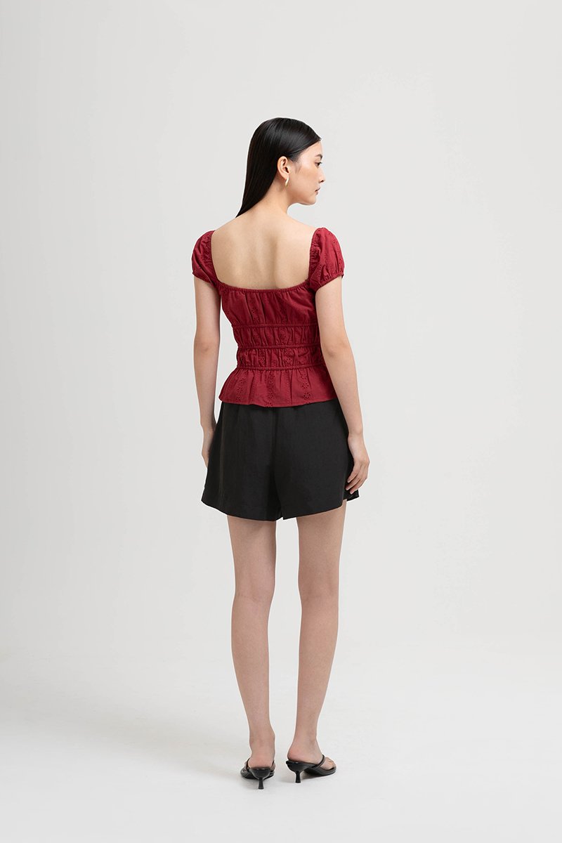 NADYA EYELET PUFF SLEEVES ELASTICATED TOP