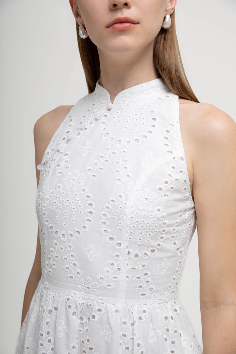 SOFIA EYELET CHEONGSAM MIDI DRESS