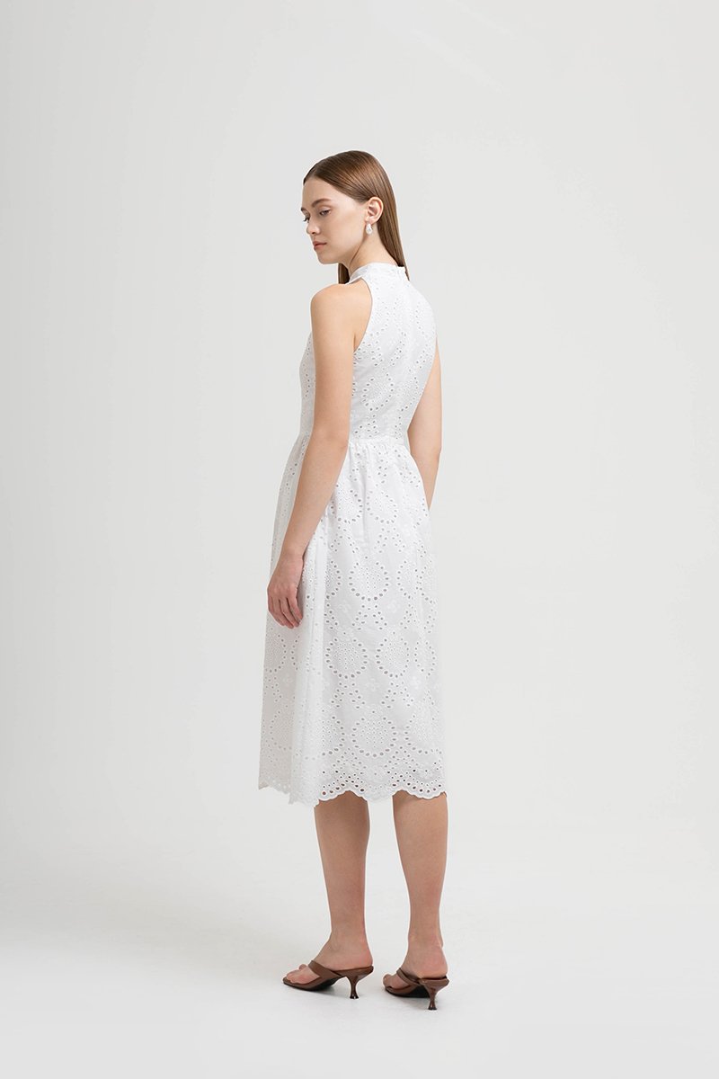 SOFIA EYELET CHEONGSAM MIDI DRESS
