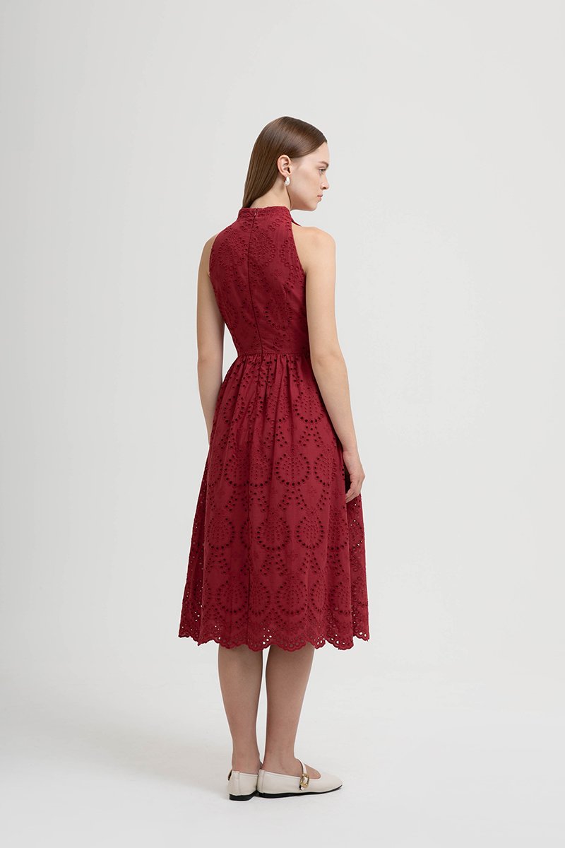SOFIA EYELET CHEONGSAM MIDI DRESS
