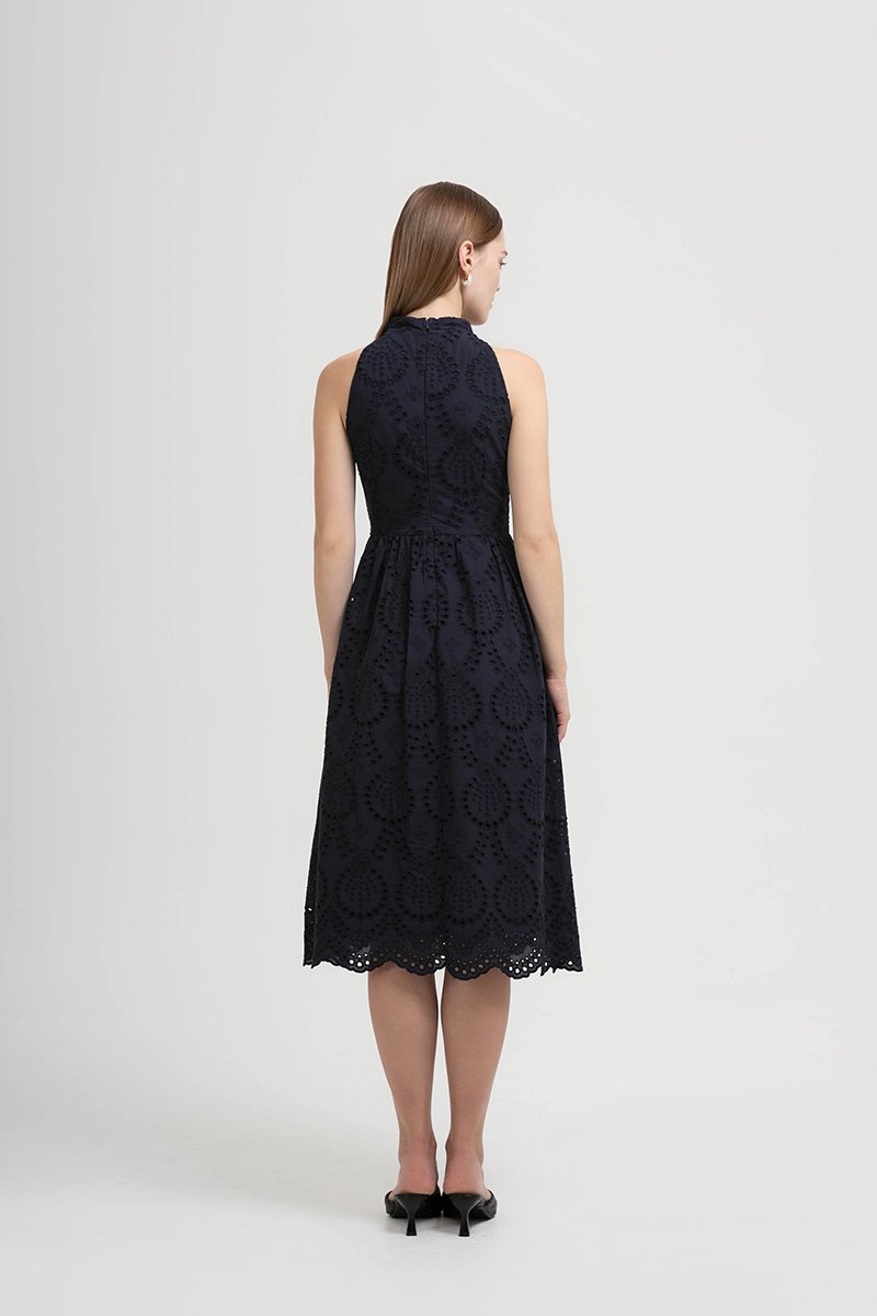SOFIA EYELET CHEONGSAM MIDI DRESS