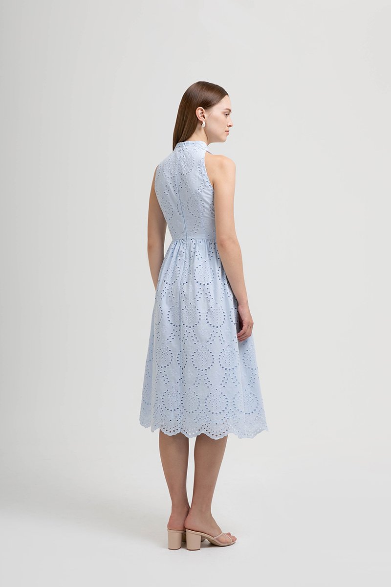 SOFIA EYELET CHEONGSAM MIDI DRESS