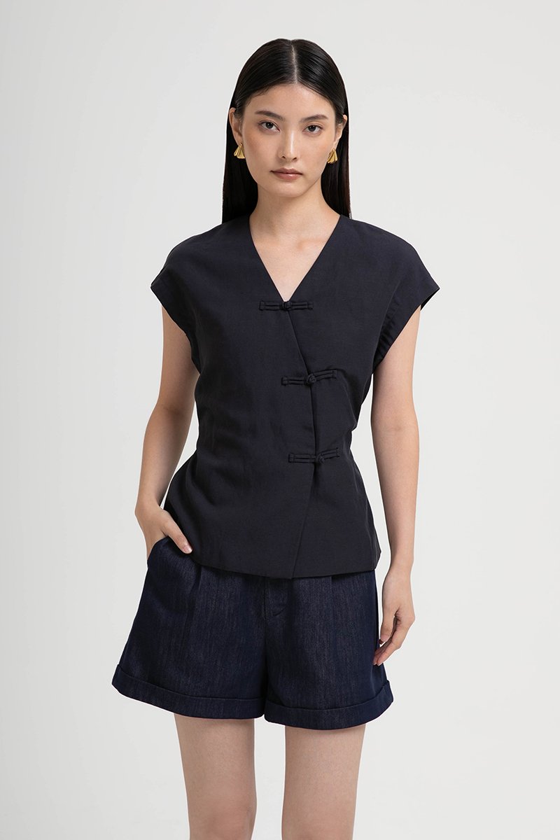 YUMIE TIE BACK WRAP CHEONGSAM TOP