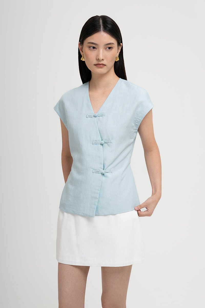 YUMIE TIE BACK WRAP CHEONGSAM TOP