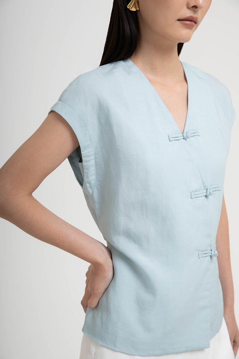 YUMIE TIE BACK WRAP CHEONGSAM TOP