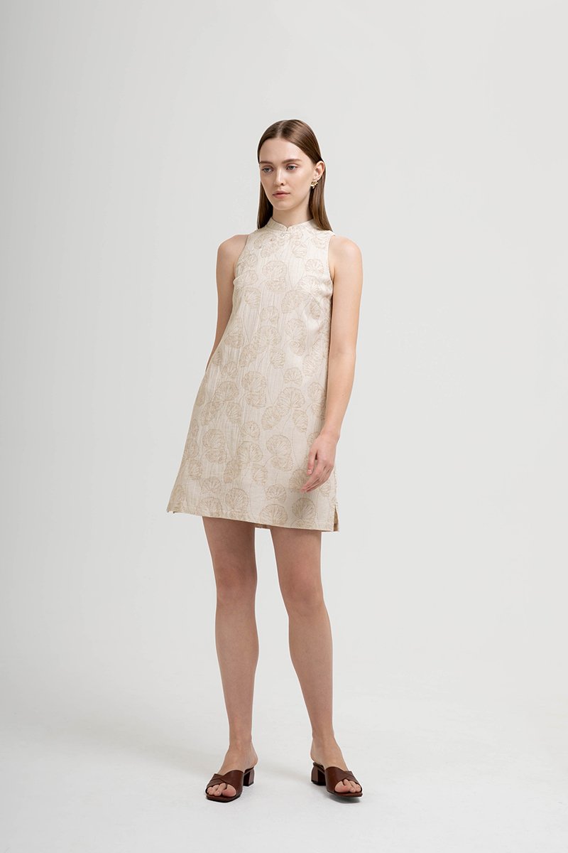 DANIELLA CHEONGSAM LINEN JACQUARD DRESS W DETACHABLE COLLAR