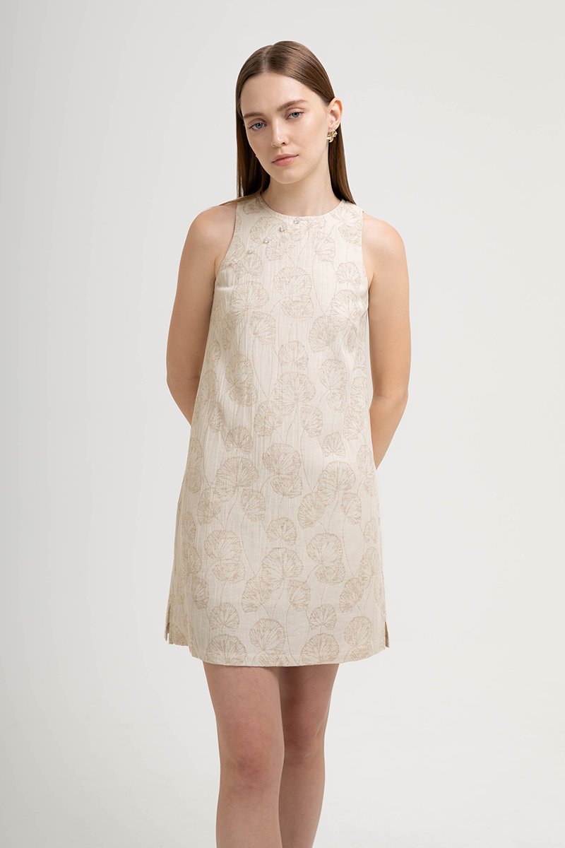 DANIELLA CHEONGSAM LINEN JACQUARD DRESS W DETACHABLE COLLAR