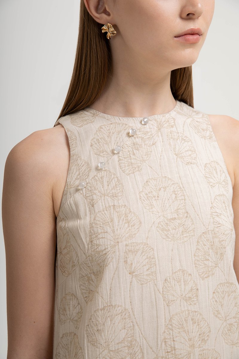 DANIELLA CHEONGSAM LINEN JACQUARD DRESS W DETACHABLE COLLAR