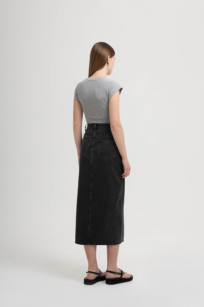 SADDIE DENIM MIDI SKIRT W SLIT