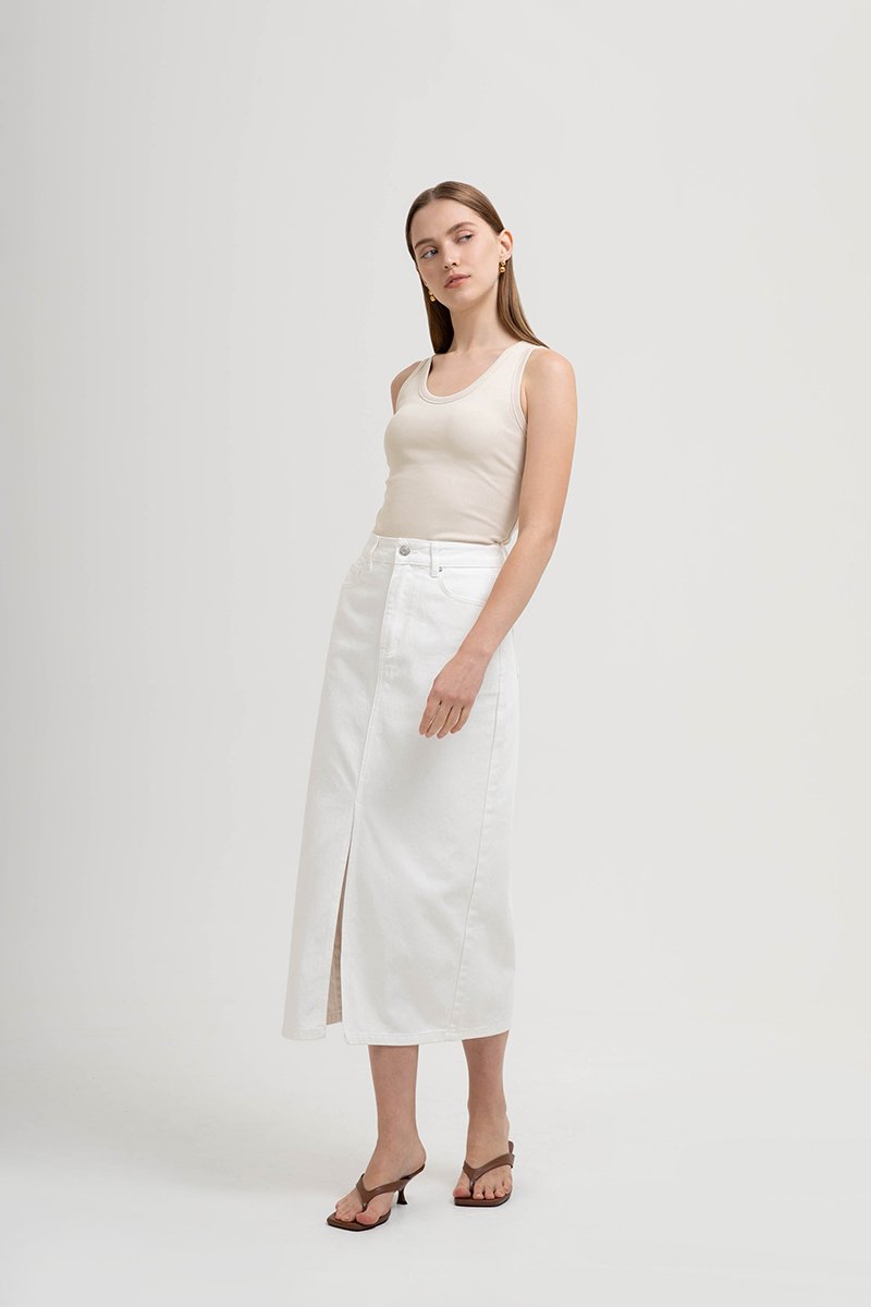 SADDIE DENIM MIDI SKIRT W SLIT