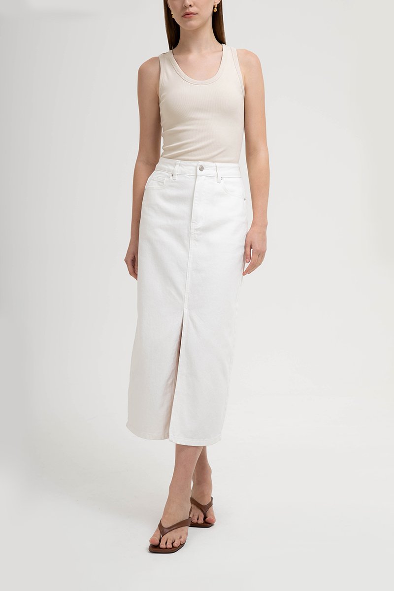 SADDIE DENIM MIDI SKIRT W SLIT